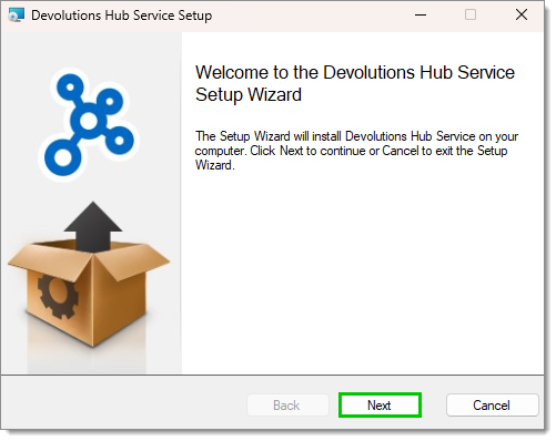 Devolutions Hub Services Page de bienvenue de l'assistant d'installation de Devolutions Hub Services