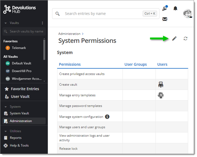 Roles & Permissions – edit