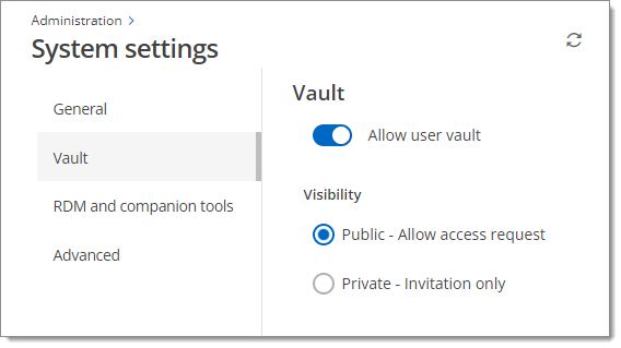 Administration – System Settings – Vault