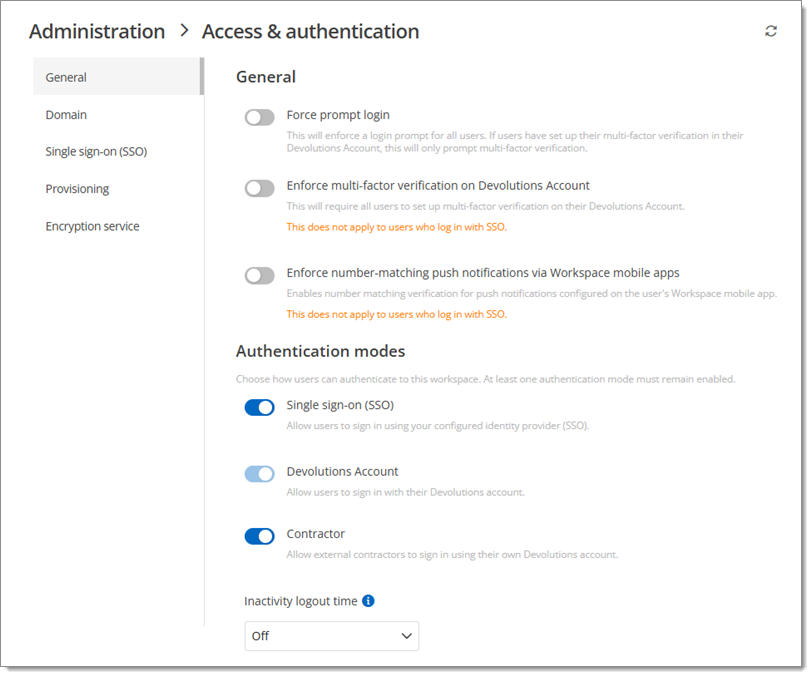 Administration – Authentication – General