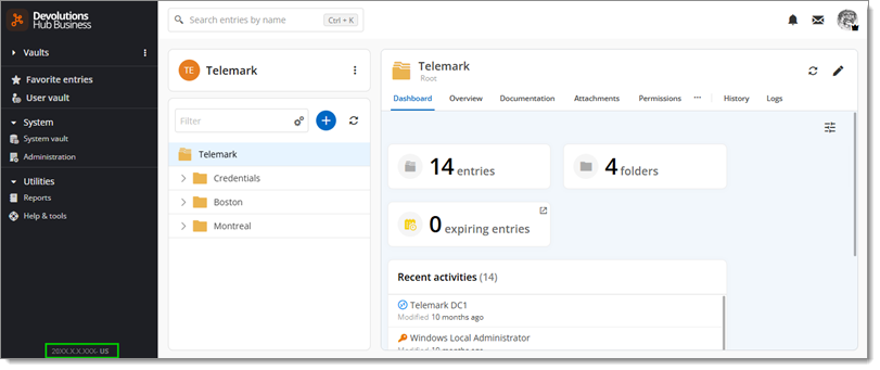 Hosting region in the Devolutions Hub Business web interface