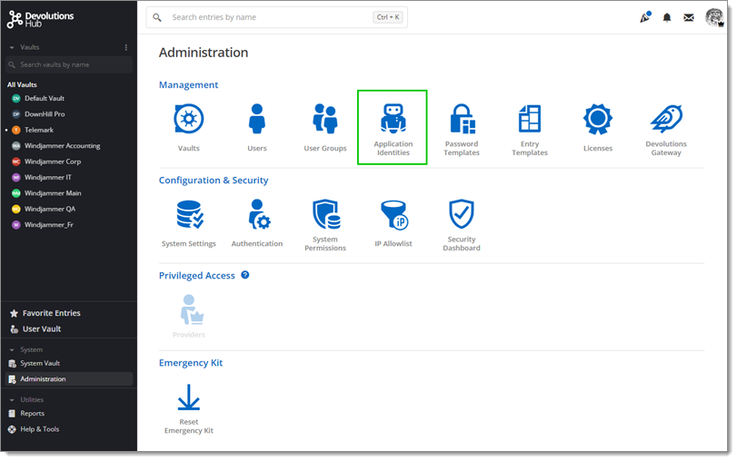 Administration – Application Identities