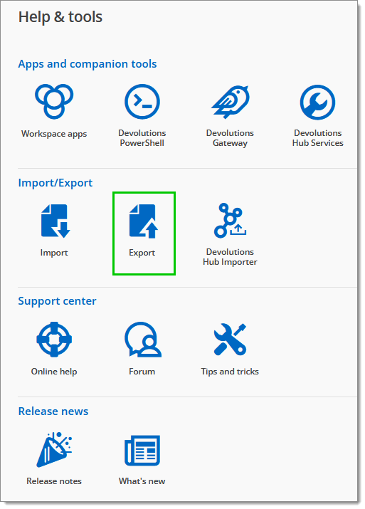 Help  tools – export