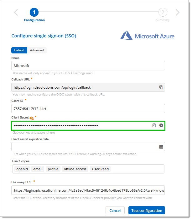 Replace the client secret key