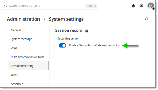 Devolutions Gateway recording setting