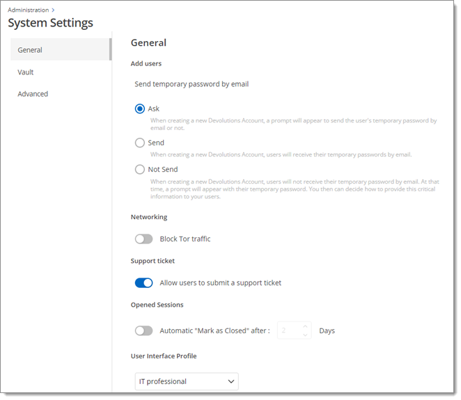 Administration – System Settings – General