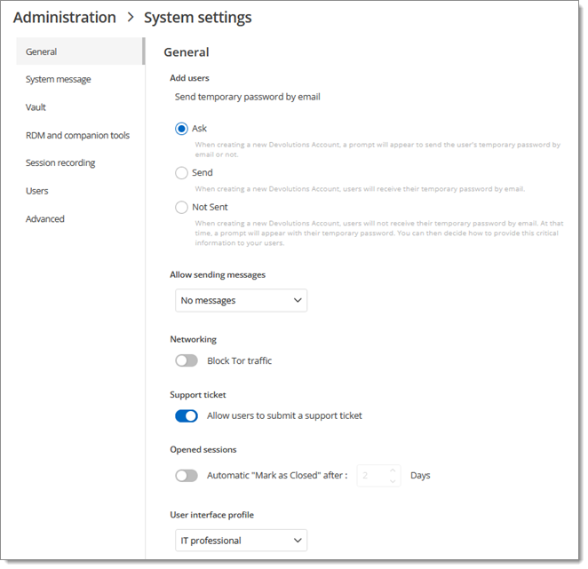 Administration – System settings – General
