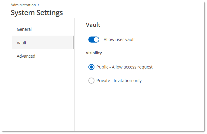 Administration – System Settings – Vault