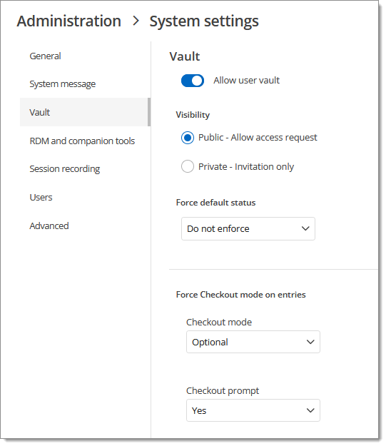 Administration – System settings