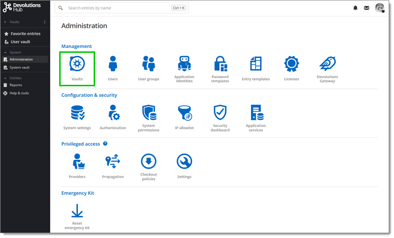 Administration – Management – Vaults