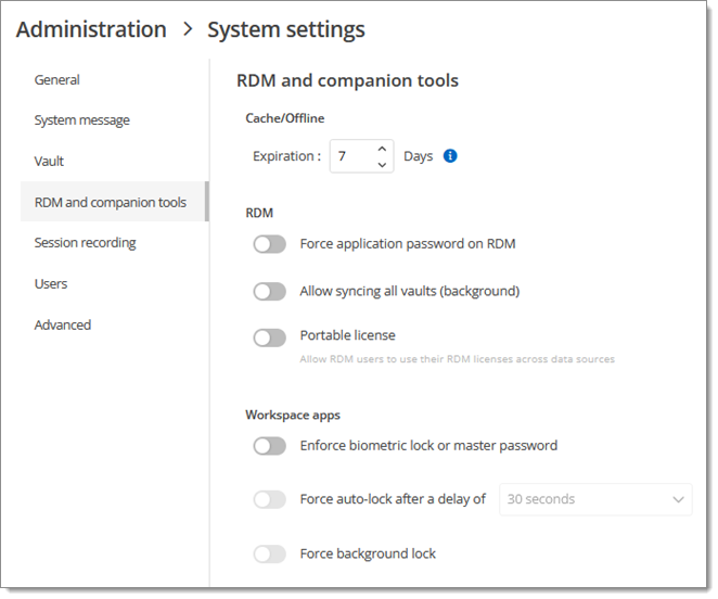 Administration – System settings – RMD and companion tools