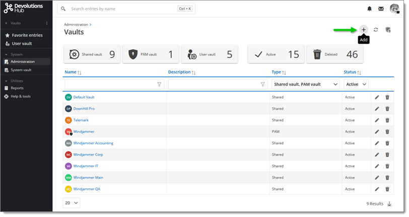 Administration – Management – Vaults – Add