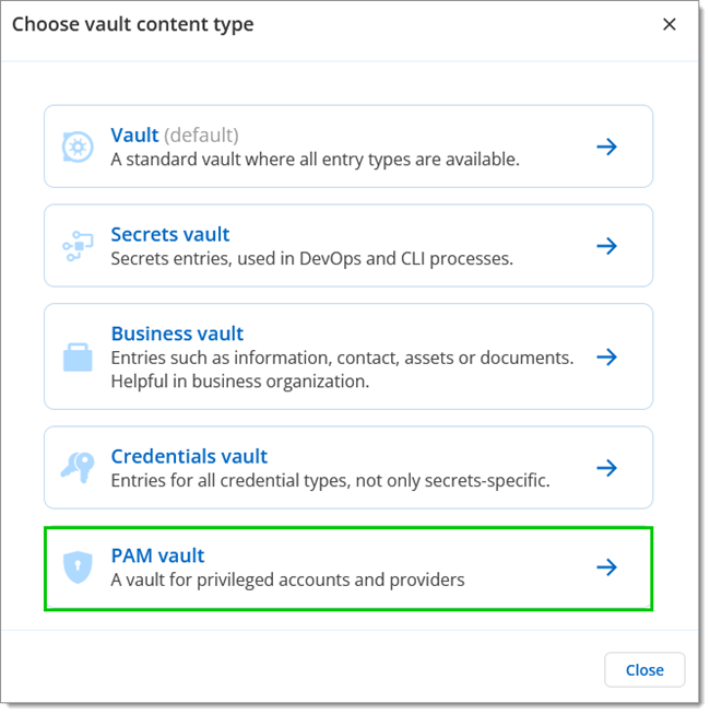 Administration – Management – Vaults – PAM vault