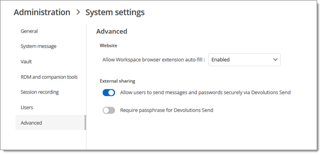 Administration – System settings – Advanced