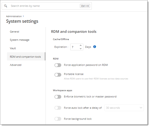 Administration – System Settings – RMD and companion tools