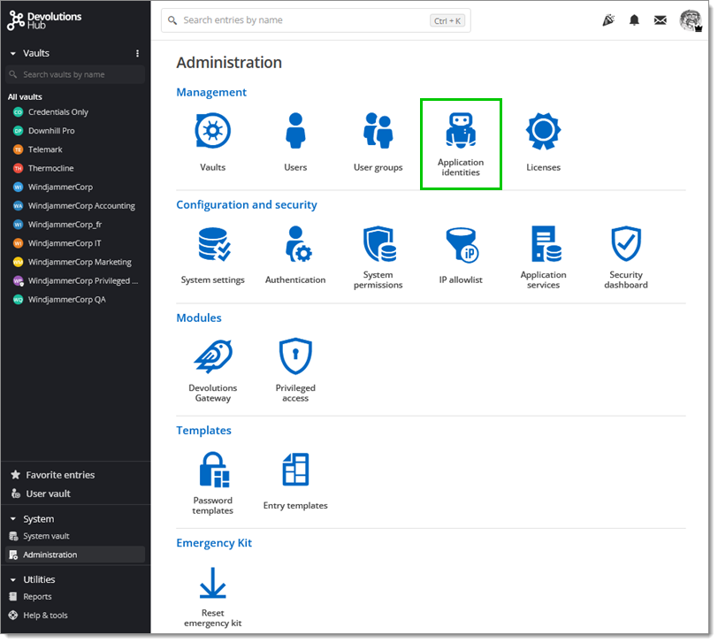 Administration – Application Identities