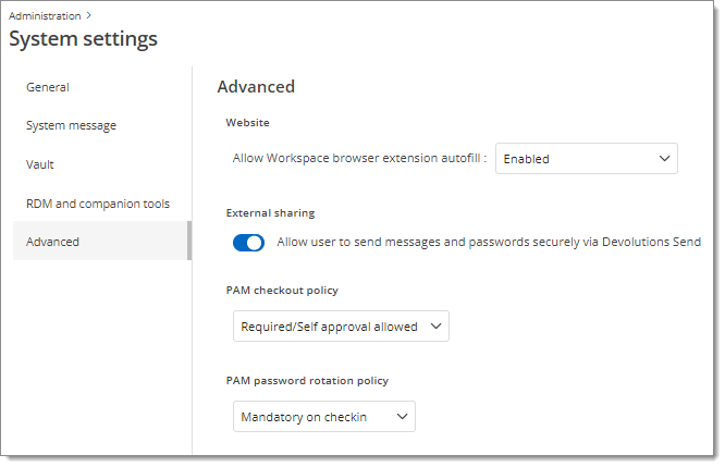 Administration – System Settings – Advanced