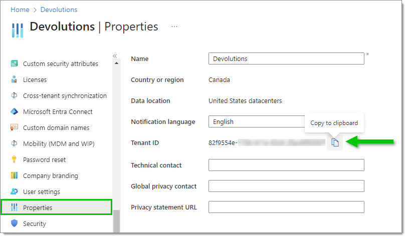 Copy the Tenant ID