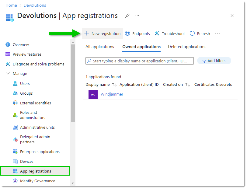 App registrations – New registration