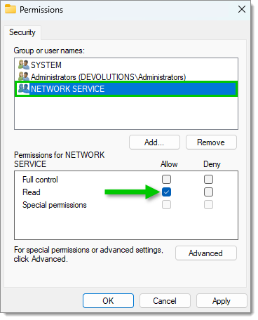 Allow the Read permission