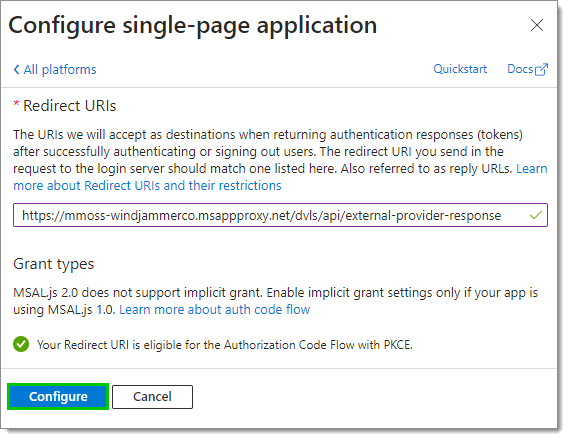 Configuring single-page application platform
