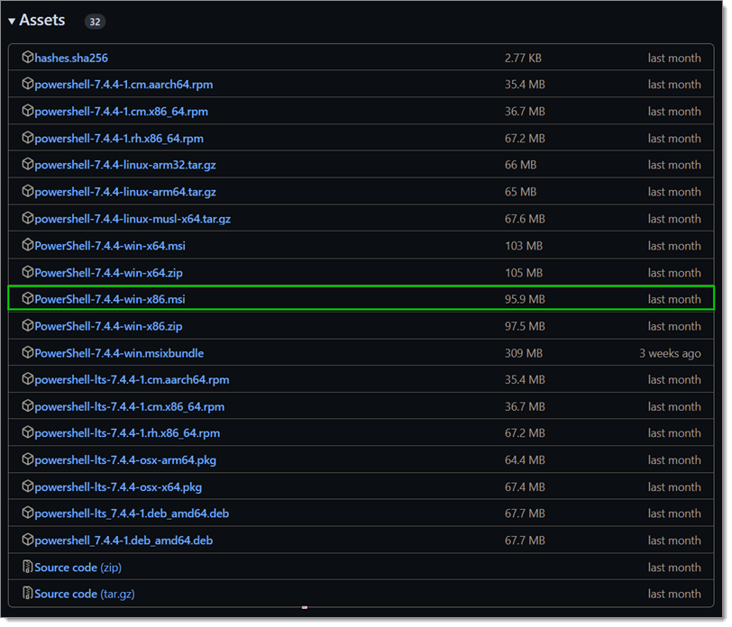 Windows .msi package from the Assets list