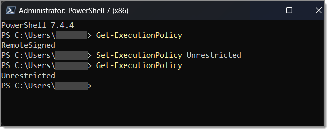 Setting the ExecutionPolicy to Unrestricted