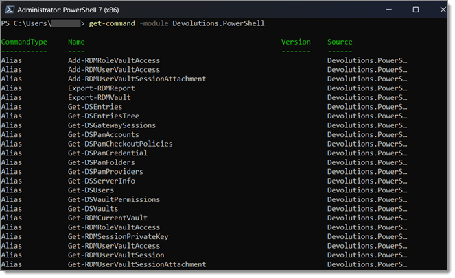 List of all the Devolutions.PowerShell commands