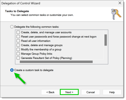 Create a custom task to delegate option