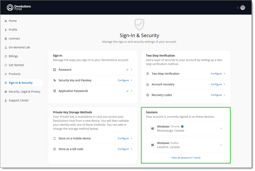 Devices currently connected to your Devolutions account