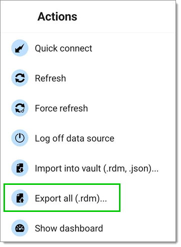 Export all (.rdm)... button in the Actions menu