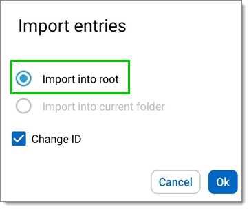 Import into root option in the Import entries window