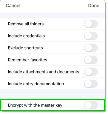Encrypt with the master key button location