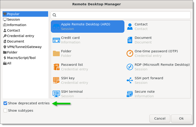 Show deprecated entries