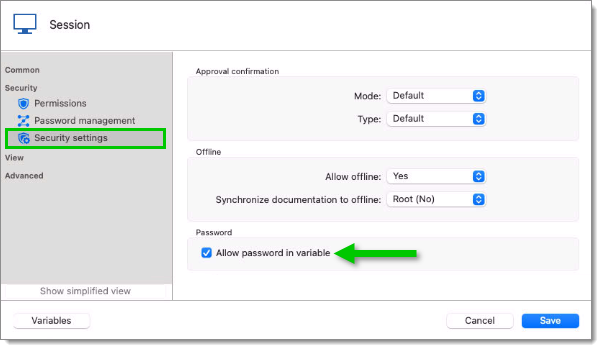 Allow passord in variable