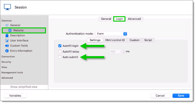 Enable autofill login and disable auto submit