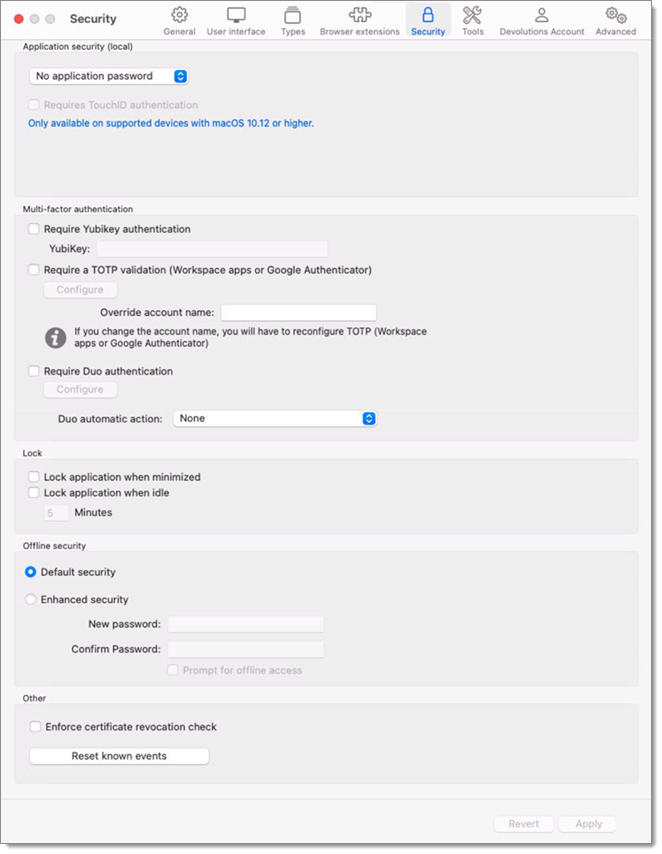 File – Settings – Security