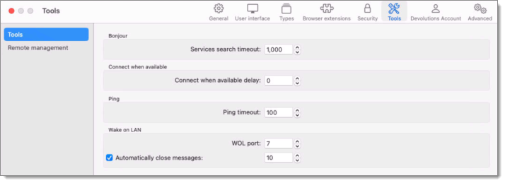 Settings – Tools