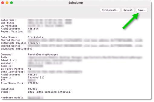 Saving Remote Desktop Manager spindump as a text file