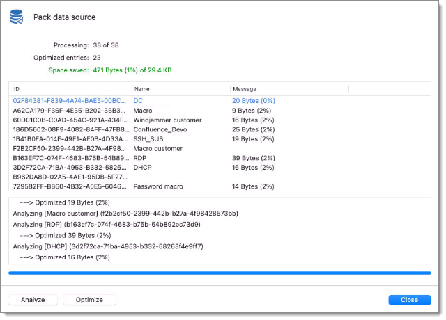 Pack data source (optimize) – Analyze