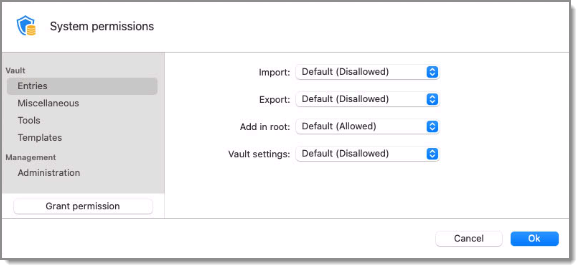 System permissions - Entries
