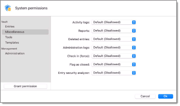 System permissions - Miscellaneous