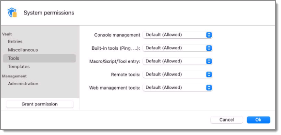 System permissions - Tools