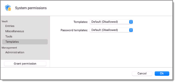 System permissions - Templates