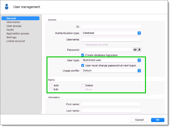 User management - Rights