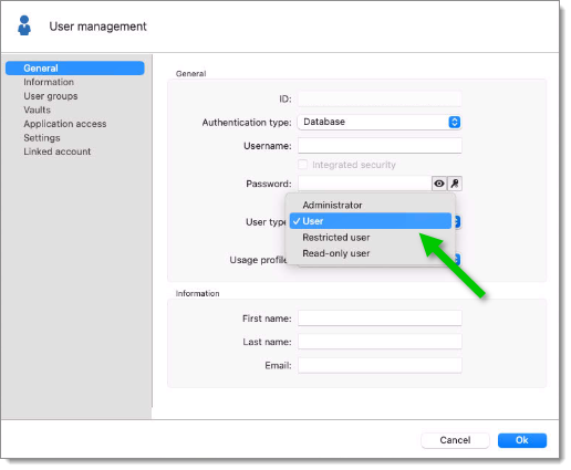 User management - User type
