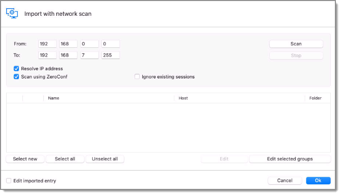 Import with network scan