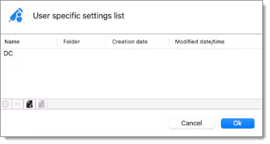 User specific settings list dialog