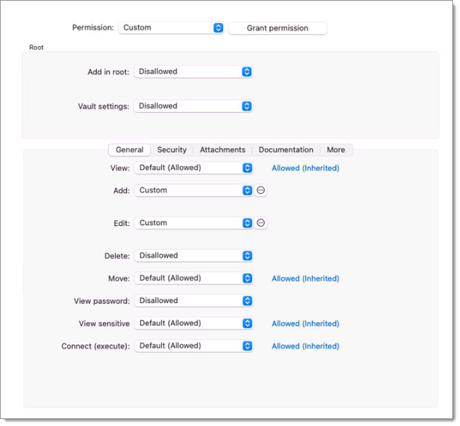 Permission panel
