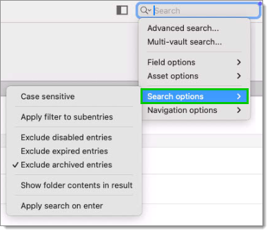 Search options